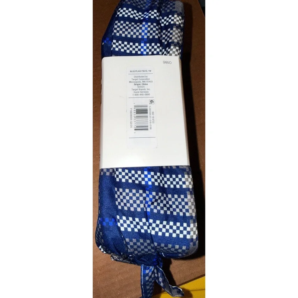 Room Essentials Sheet Set Twin XL New Blue Plaid Microfiber 3pc Bedding